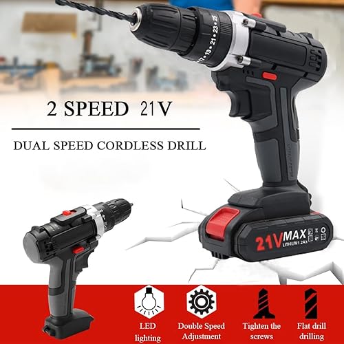 Set di trapani a batteria 21V, trapano a batteria con custodia utensile, trapano a batteria con 2 batterie da 1.2Ah, 2 velocità, 25 livelli di coppia, luce LED, per il progetto fai da te casa giardino - Honorern