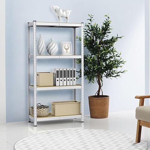 Yaheetech Scaffale in Metallo a 4 Ripiani Regolabili Scaffalatura Metallica per Garage Alta Portata Zincato Mensole Angolare Salvaspazio da Officina Cantina Capannone Magazzino 320x160x40cm/Argento - Honorern