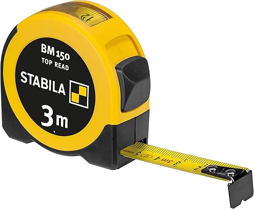 STABILA Metro a nastro tascabile BM 150, 3 m, metro a nastro con scala metrica, finestra di lettura diretta, cassa in ABS infrangibile, gancio iniziale mobile, clip per cintura, precisione MID - Honorern
