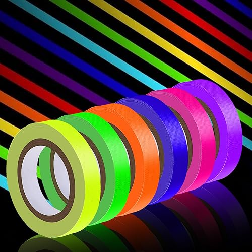 6 rotoli di nastro adesivo fluorescente, 5 m x 10 mm, autoadesivo, luce nera, per scale, pareti e palcoscenici (10 mm x 5 m) - Honorern