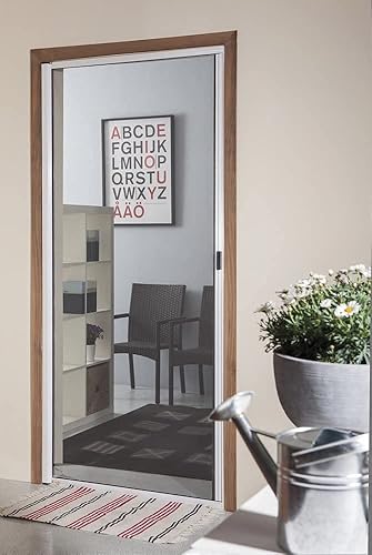 Zanzariera Universale Scorrimento Orizzontale Per Porte Portafinestra Balconi A Rullo Avvolgibile Profilo Riducibile Regolabile Telaio In Alluminio In Kit Fai Da Te Colore Bianco (120 x 250 cm) - Honorern