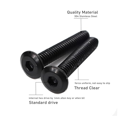 Viti a testa piatta, 25 viti M8 x 40, viti a testa bombata a esagono incassato, in acciaio al carbonio, filettatura completa in ossido nero con chiave esagonale (M8-45 mm) - Honorern