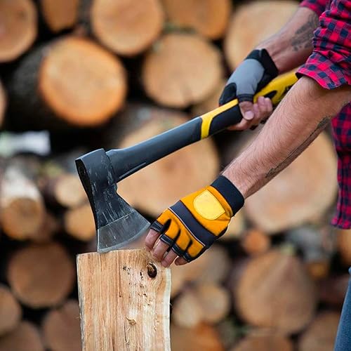 Avilia Ascia Spaccalegna con Manico in Fibra - Accetta per Giardinaggio e Lavorazione del Legno, in Acciaio al Carbonio e Manico Antiscivolo, 600gr, 37cm - Honorern