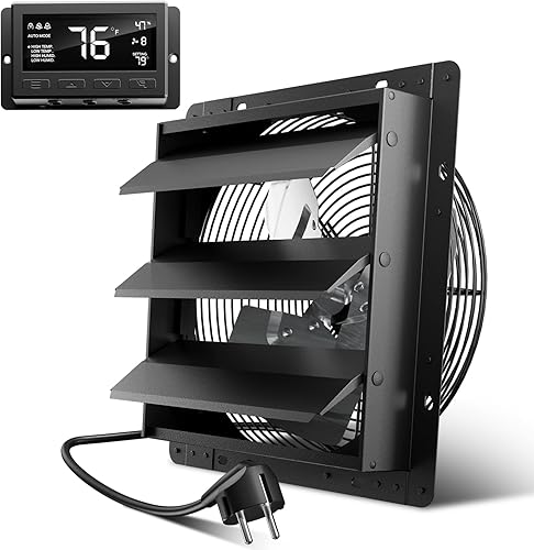 Hon&Guan Ventilatore di scarico industriale, 350 mm, motore ECC, super volume d'aria 2200 m³/h, ventilatore da parete con sensore di umidità, sensore di temperatura, alloggiamento interamente in - Honorern