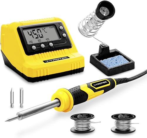 TROTEC Stazione di saldatura digitale PSIS 10-230V Stazione di saldatura a temperatura controllata da 60 watt (200-450 °C) - incluse 3 punte di saldatura e 2 rulli di stagno per saldatura - Honorern