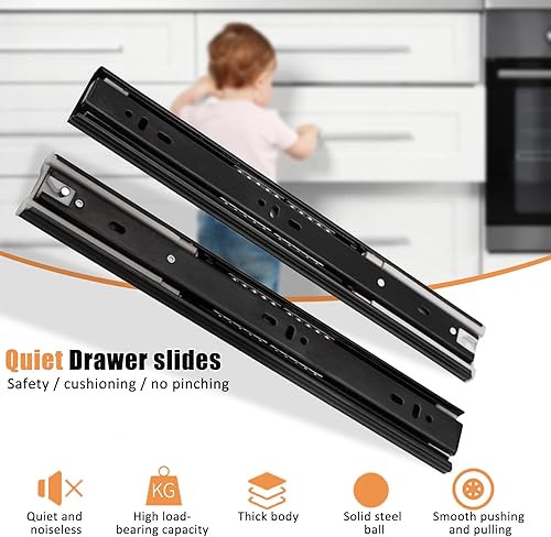 Guide per cassetti, 250 mm, guide estraibili per cassetti, sistema a binario per cassetti (chiusura morbida, 250 mm) - Honorern