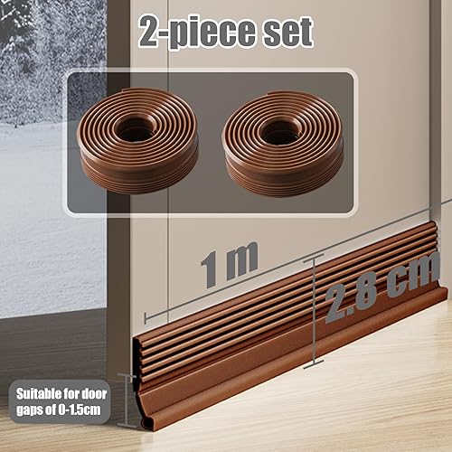 Veki 2 Pezzi Paraspifferi Porta Blindata, 100cm Paraspifferi Sottoporta Antipolvere, Guarnizione Sottoporta Adesivo, Porta Guarnizione Inferiore per Protezione da Suoni, Freddo e Anti Bug (Marrone, S) - Honorern