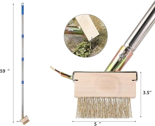 Spazzola per erbacce con manico lungo 152,4 cm, spazzola manuale per fessure, diserbante per crepe, rimozione muschio in acciaio inox, strumento per la pulizia di terrazze, pavimentazione, - Honorern