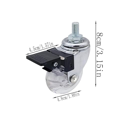 4 ruote girevoli, con perni filettati M8 x 15 e cuscinetti a sfera, con freno, per mobili, tavolo, carrello, borsa per attrezzi per trasporto industriale e logistica - Honorern