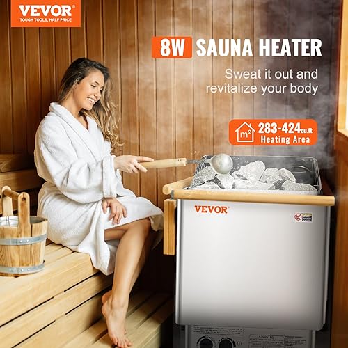 VEVOR Stufa per Sauna Stufa Elettrica per Sauna 8 kW, Riscaldatore Portatile per Sauna Interno/Esterno 400 V 3 N con Timer da 3 Ore Controllo Integrato Uso Domestico Commerciale 8-12 m³ Acciaio Inox - Honorern