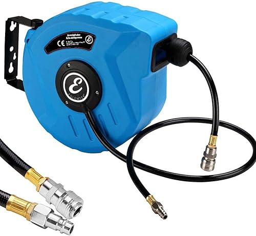 Avvolgitubo Aria Compressa Fissaggio A Parete Salvaspazio Tubo Accessorio Compressore Aria Con Giunto Rapido 1/4' Riavvolgitore Automatico E Auto-stop Pressione Max 24 Bar Azzurro (Tubo 10 mt) - Honorern