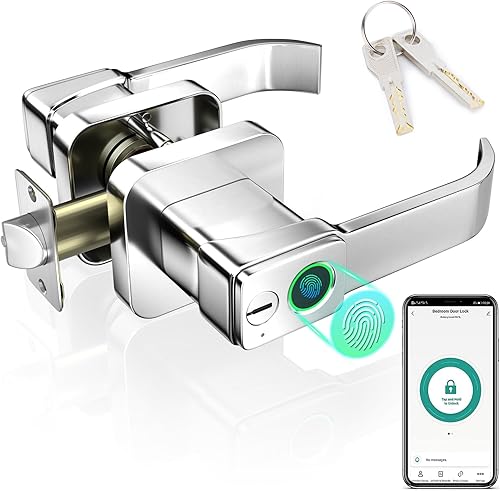 FITNATE Serratura intelligente per porta con impronte digitali, con controllo tramite app, Bluetooth, touch digitale, per casa, camera da letto, hotel, ufficio, argento - Honorern