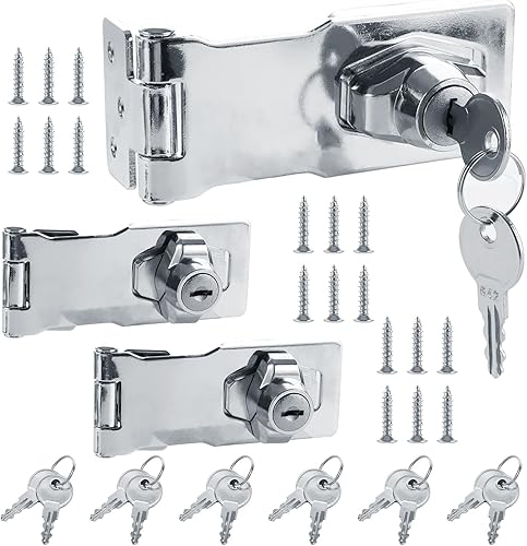 3 lucchetti da 4 pollici con chiave, 105 x 40 mm, in acciaio inox, con viti, richiudibili, per mobili, cantine, armadi, porte, camere - Honorern