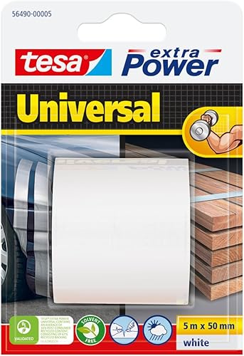 Tesa Extra Power Universale - Nastro Telato per Riparazioni, Fissaggio, Imballaggio, Marcatura e Sigillatura - Bianco - 5 m x 50 mm - Honorern