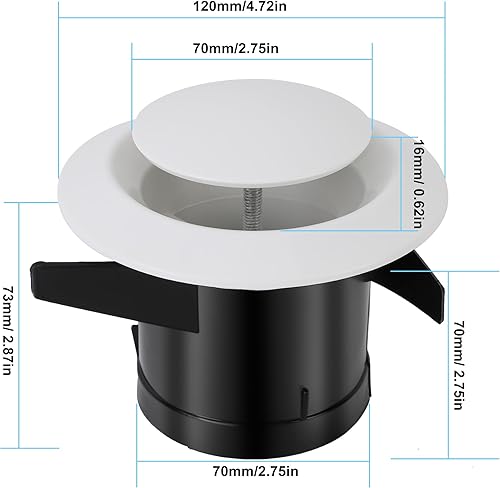 Copertura del Condotto, Cache Vmc Plafond Conduit 70, Vmc 100 Diffusore a Soffitto Valvola di Alimentazione di Scarico Presa d'Aria Anemostat Copertura del Tubo Flessibile di (75 mm) - Honorern