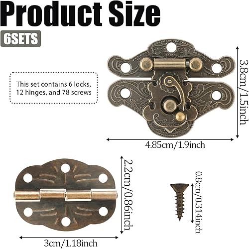 Set di 6 cerniere antiche per scatole di gioielli, cerniere e chiusure per scatole di legno antico goffratura decorativa Hasp serratura per decorazione di case in legno cerniere in stile europeo - Honorern