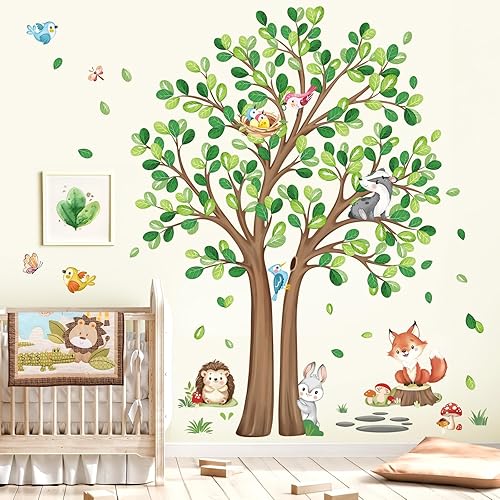 Adesivi Murali Animali Foresta Albero Grande Adesivi da Parete Animali Bosco Volpe Coniglio Decorazione Murale Asilo Nido Camera da Letto Cameretta Bambini - Honorern
