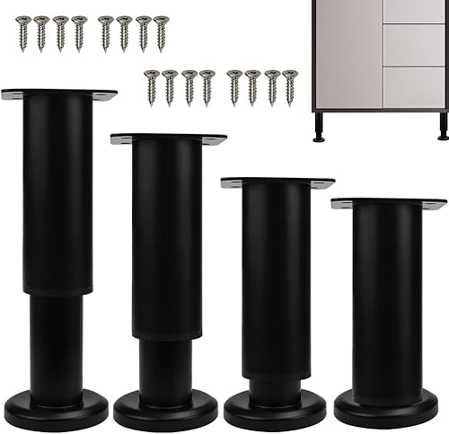 4 Pezzi Piedini per Mobili Regolabili 12-18cm, Piedi Letto per Rete a Doghe, Gambe Letto di Supporto in Metallo, Gambe Regolabili in Metallo, per Armadietto Divano Tavolo e Letto, Nero - Honorern