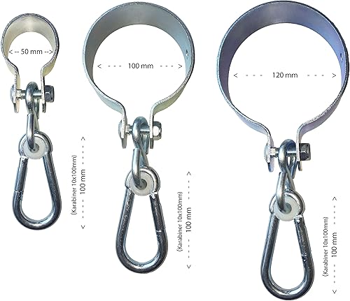 Ganci per polsini con moschettone zincato, ganci per altalena per tubi o legni rotondi, set da 2 (50 mm) - Honorern