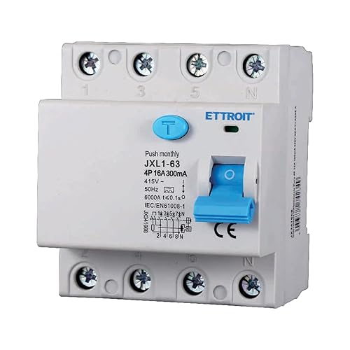 Interruttore Differenziale Puro Tipo A Trifase 300mA, RCCB Classe A 300mA 4P 63A, 3P+N 4 Poli 6kA AC 400V, Occupa 4 Moduli DIN - Honorern