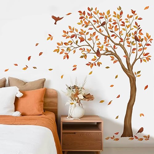 wondever Adesivi Murali Albero Grande Sticker da Muro Foglie d'Autunno Uccelli Adesivi da Parete per Soggiorno Camera da Letto (H: 170cm) - Honorern