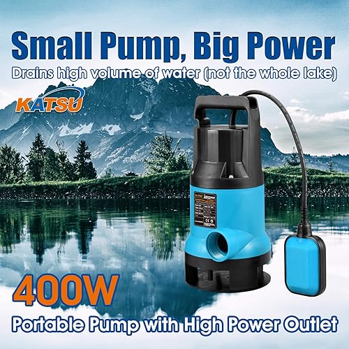 Katsu Pompa sommergibile portatile da 400 W per acqua pulita e sporca per laghetti da giardino, piscine e fossati + interruttore galleggiante - Honorern