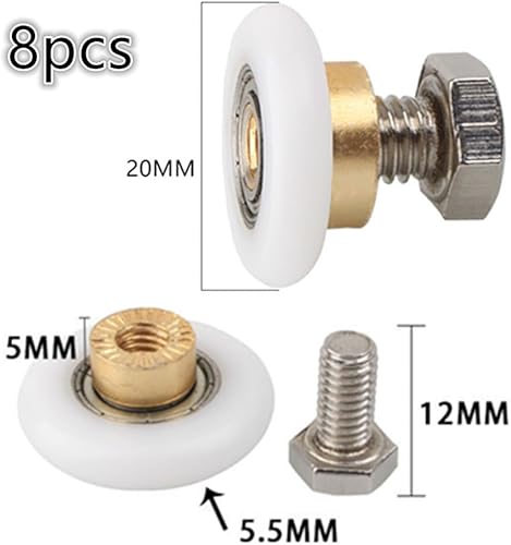 8 pezzi Ruote Della Doccia, Ruote Della Doccia, Rulli di Ricambio per Porta Doccia, Diametro Di 20mm, Per Porta Della Doccia, Porta Scorrevole Ruote, Corridori (with Screw) - Honorern