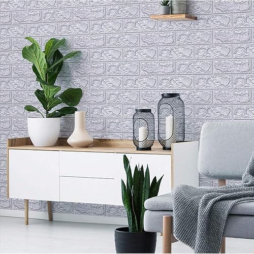 Carta da Parati 3D Mattoni,pannelli decorativi 3d per parete,Autoadesiva Wallpaper, Impermeabile Spessore 6MM Wallpaper per Cucina Ufficio TV Sfondo (10, ARGENTO) - Honorern