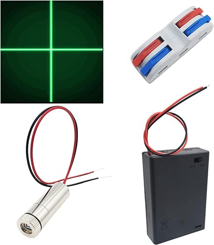 1 Pcs 520nm 3-5V Croce Verde Laser Modulo, Focus Regolabile Laser Testa, 1 pcs morsetti elettrici, 1pcs Batterie AA Custodia (Forma della sorgente luminosa: croce) - Honorern
