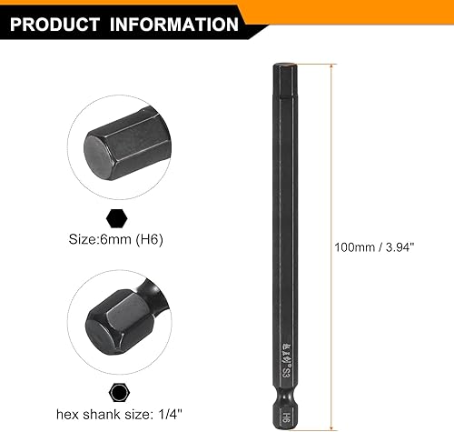 5 pezzi Chiave esagonale Punta per trapano 6 mm (H6) Metrico 1/4' Attacco esagonale 4' (100 mm) Lunghezza S3 Acciaio Cacciavite Magnetico Bit Standard Industriale esagonale Elettrico - Honorern