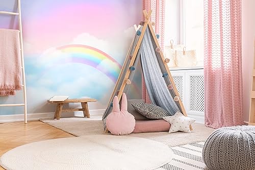 Carta Da Parati Moderna Fotografica Bambini Cameretta Arcobaleno Pastello - Include Colla - Design Carta per Camera Ragazza Fotomurali In Tessuto Non Tessuto TNT (368x254 cm - 4 Strisce) - Honorern
