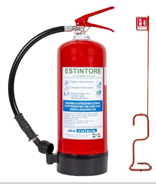 Estintore a Schiuma Idrica, 6 Litri, con Piantana e Cartello Segnaletico, Rosso - Honorern