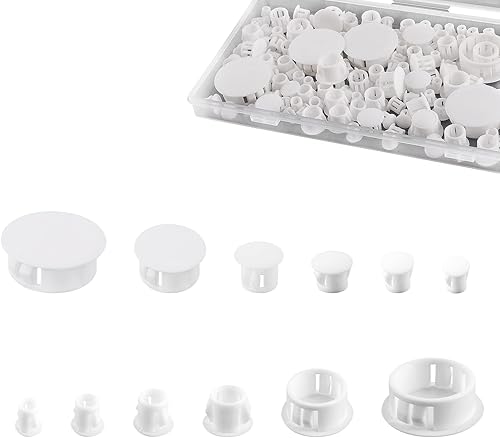 155 pezzi 6 misure Tappi per Fori in Plastica, 3/16', 1/4', 5/16', 3/8', 1/2', 1' Tappi Copriforo Bianchi Tappi Copriforo Tappi Armadio Copriforo per Cucina Armadio Mobilia (Bianco) - Honorern