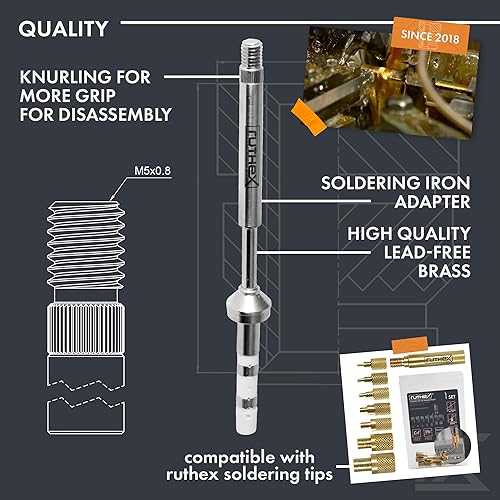 ruthex 1 adattatore per punte di saldatura della serie TS100 / TS101 / PINECIL compatibile con ruthex LOE-SETT-011 per l'inserimento di inserti filettati in stampa 3D - Honorern