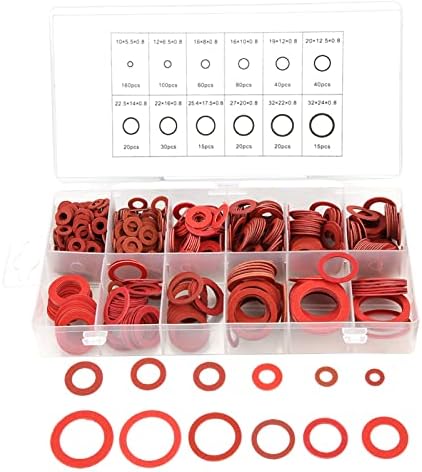 Kit di rondelle 600 pezzi, 12 misure Kit di rondelle piatte in fibra di carta in acciaio rosso per uso domestico Rondelle di isolamento marine automobilistiche Set assortito con scatola(#1) - Honorern