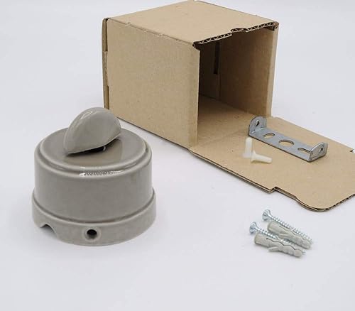 KLARTEXT - Pulsante per Relè a rotazione BELLE ÉPOQUE in stile vintage per installazione con cavo tessile, in pregiata porcellana artigianale, colore tortora lucido - Honorern