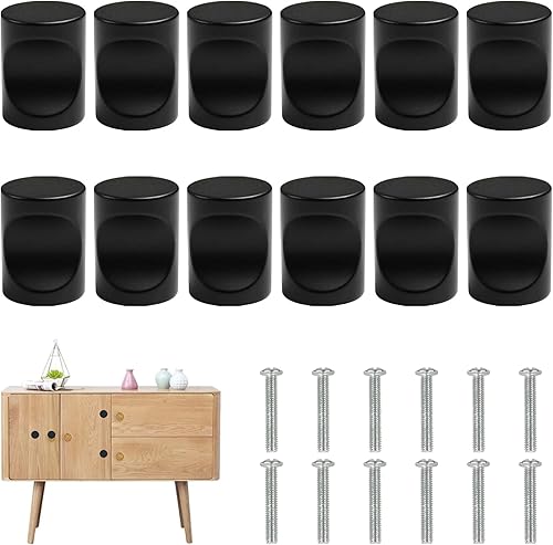 Set di 12 pomelli per cassetti, colore nero opaco, maniglie per mobili, moderne, con piastra rotonda superiore, maniglie per cassetti per armadio, cassetto, cucina - Honorern