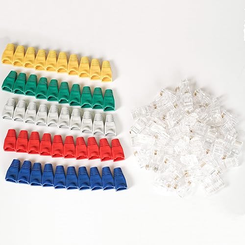 FANTON 99920P-B50 kit composto da 50 spine RJ45 UTP cat. 5E PASSANTE + 50 copriplug colori misti (Grigio - Verde - Rosso - Giallo - Blu) - Honorern