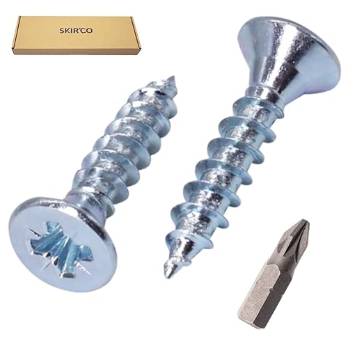 SKIR'CO Confezione da 500 viti in acciaio zincato, 4,0 x 25 mm, testa svasata Pozidriv, viti per truciolare, filettatura completa (500, 4,0 x 25 mm) - Honorern