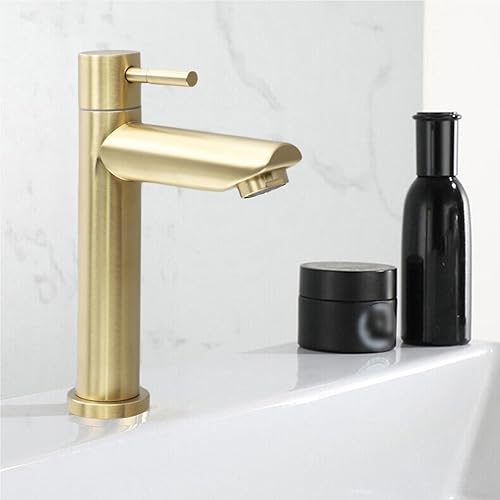 Rubinetto per lavabo in acciaio inossidabile 304, rubinetto vintage per lavabo in oro spazzolato, rubinetto miscelatore per lavabo da bagno, per bagno, lavello (L) - Honorern