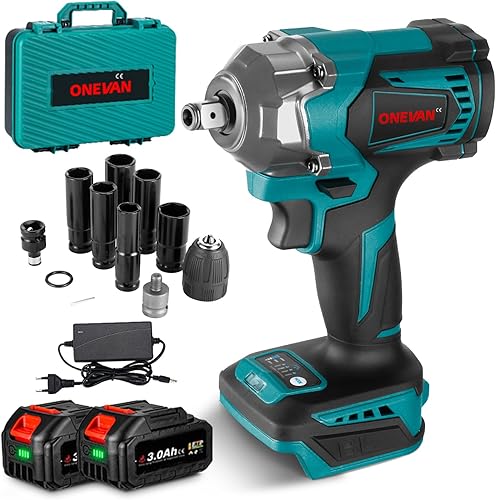 avvitatore a impulsi a batteria, 700Nm 1/2' avvitatore ad impulsi elettrico con 2x3.0Ah batteria, 4 velocità, brushless chiave a percussione senza fili, pistola a impulsi incluse 6 bussola - Honorern