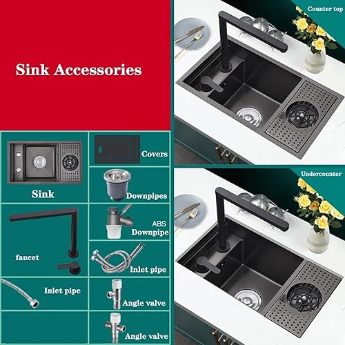 Impianti Lavabo Da Appoggio Casa Nuova Villa Bar RV Bancone Bar Con Lavabo Invisibile Per Stoviglie Lavello Da Cucina A Scomparsa Con Coperchio Sollevabile Rubinetto Lavatazze Invisibile cucina(55*32* - Honorern