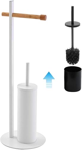 Piantana Asciugamani Bagno Bianca, 22x31xh.81 cm, Base Tonda con Bracci in Legno di Bamboo - Honorern