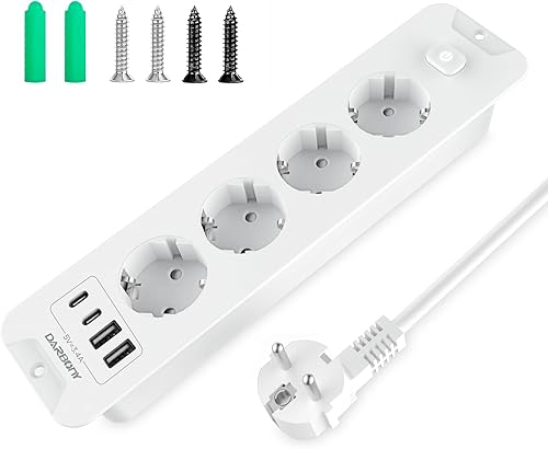 Ciabatta elettrica con USB e 2 Type-C, 4 prese angolari multiple con luce LED, presa di protezione da sovratensione, 3680 W, 16 A, spina multipla a 90° con interruttore per cucina,Cavo da 1,5 m - Honorern