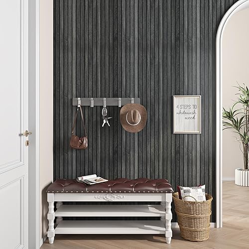 Livelynine Carta Adesiva per Mobili Legno Listelli Nero 40CMx5M Pellicola Adesiva Legno Nero 3D Moderno Skandi Lavabile Carta da Parati Adesiva Muro Effetto Legno Soggiorno Camera da Letto Bagno - Honorern