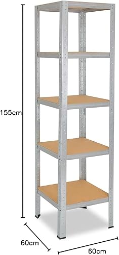 shelfplaza® 155x100x60cm HOME Scaffale metallo per carichi pesanti zincato con 5 ripiani con 175kg capacità di carico/Scaffali in metallo per garage come scaffali per ripostiglio o officina - Honorern