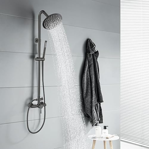 Colonna Doccia con Miscelatore Nera, Colonna Doccia con Soffione e Doccetta Altezza Regolabile, Acciaio Inox - Honorern