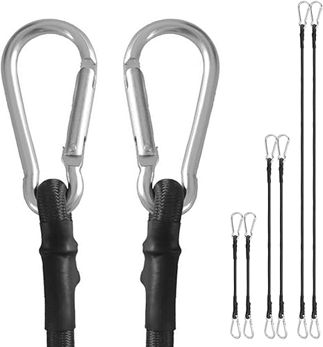 LangRay Corde Elastiche con Gancio, Cinghie di Fissaggio con Moschettone, Tenditori di Fissaggio Corda Elastica per Teloni Trasporto Bagagli Moto Bici, Nero (4pcs 100cm) - Honorern