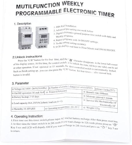 Interruttore timer digitale, interruttore orario universale con programmi giornalieri e settimanali, controllo orario elettronico con display LCD, 12V 24V 110V, bianco(24v) - Honorern