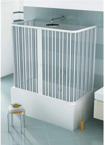 Box Sopravasca a 3 ante 70x150x70 cm modello Julia riducibile con apertura centrale a soffietto pannelli semitrasparenti profili di colore bianco. - Honorern